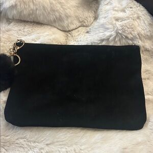 Moss Copenhagen Black Suede leather large clutch zipper pouch